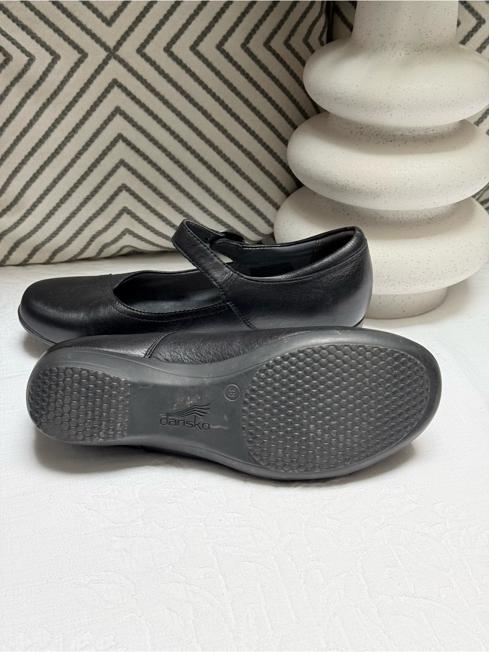 Dansko Black Leather Mary Jane Flats with Strap - Picture 8 of 10